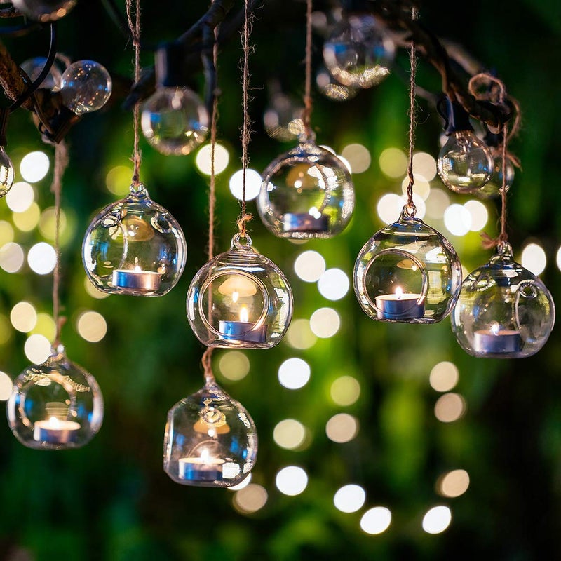 NUPTIO 12 Pcs 3.15"/ 8cm Hanging Glass Tealight Holder Globe Plant Terrariums Glass Orbs Air Plants Tea Light Candle Holders Home Decor Indoor Outdoor Garden (with 2 Holes, 9 Pcs + 3 Pcs) - Image 2